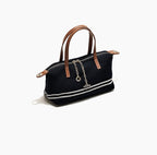 Simone - Ladies canvas denim handbag with leather trims| Navy/Tan