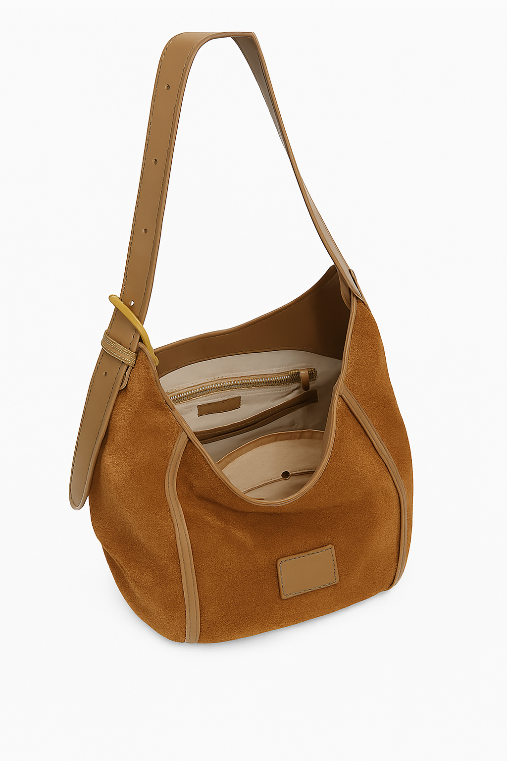 Solene -Ladies suede leather bag, col. Caramel