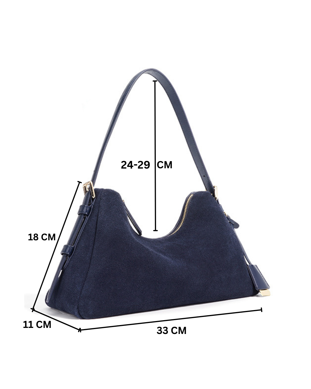Velena - Ladies Suede Leather Baguette Bag | Navy