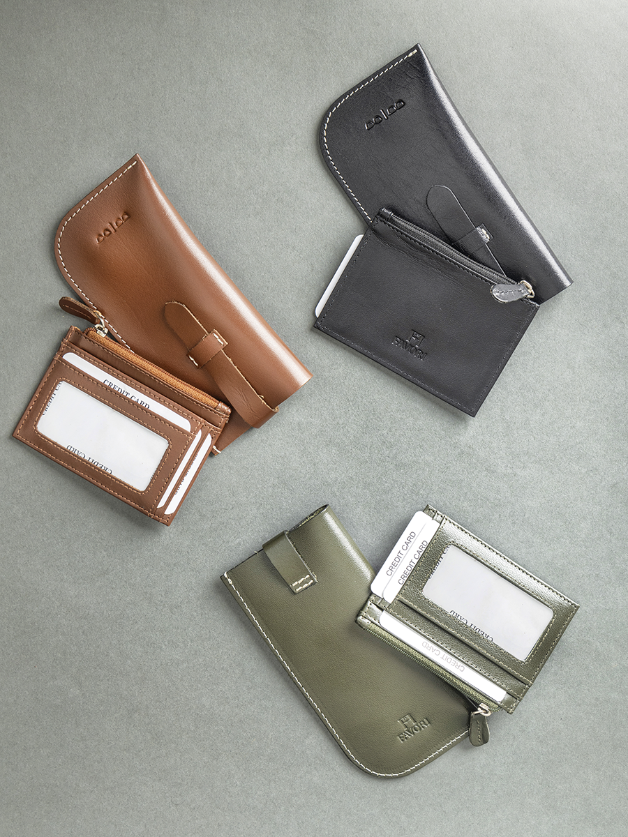 Set of Spectacle Case and Credit Card Holder - Leather | Black