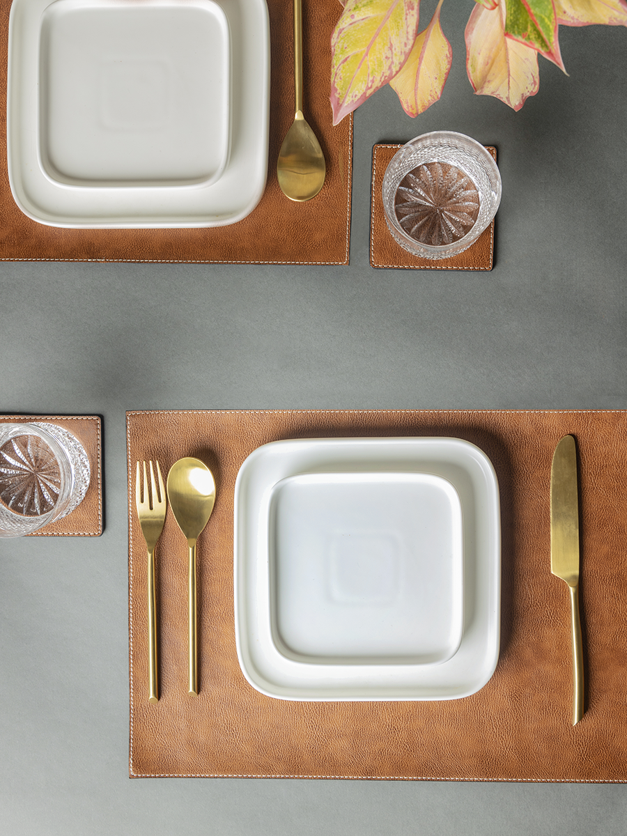 Faux Leather table mats and coaster set with vintage appeal
