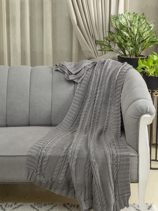 Knitted Throw - Aran | Grey